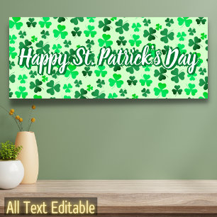 Happy St Patrick's Day Clover Shamrock Irish Party Spandoek