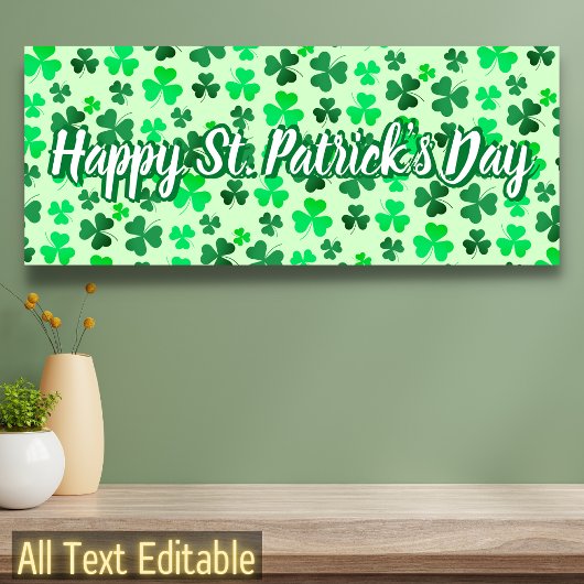 Happy St Patrick's Day Clover Shamrock Irish Party Spandoek
