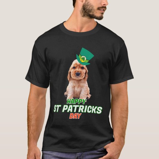 Happy St Patricks Day Cocker Spaniel Puppy Dog Iri T-shirt (Voorkant)