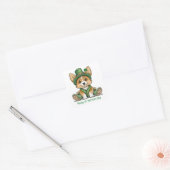 Happy St. Patrick's Day Corgi Dog Vierkante Sticker (Envelop)