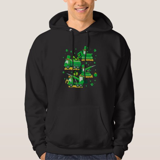 Happy St Patricks Day Crane Truck Construction Boy Hoodie (Voorkant)
