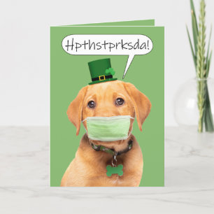 Happy St Patrick's Day Cute Dog in Face Mask Feestdagen Kaart