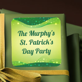Happy St. Patrick's Day Cute Green Sparkle Custom Vierkante Sticker