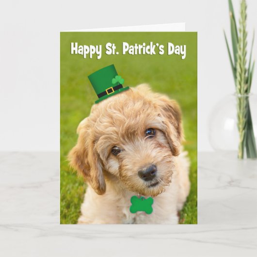 Happy St. Patrick's Day Cute Labradoodle iDog Feestdagen Kaart (Voorkant)
