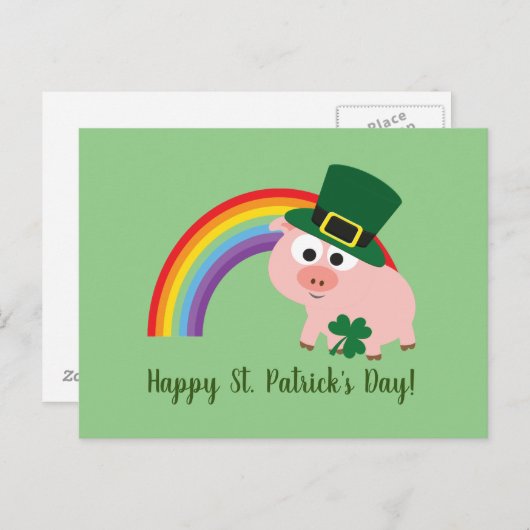 Happy St. Patrick's Day Cute Leprechaun Pig Briefkaart (Voorkant / Achterkant)