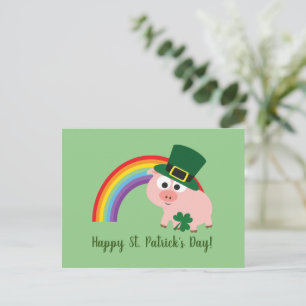 Happy St. Patrick's Day Cute Leprechaun Pig Briefkaart