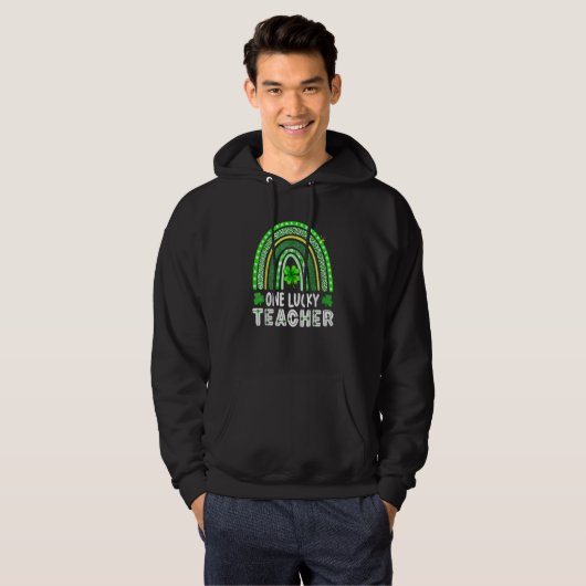 Happy St Patricks Day Cute One Lucky Teacher Rainb Hoodie (Voorkant volledig)
