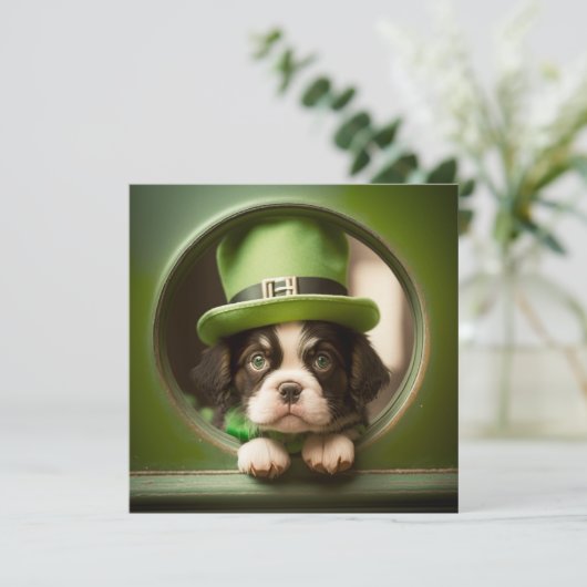 Happy St. Patrick's Day Cute Puppy Kaart (Staand voorkant)