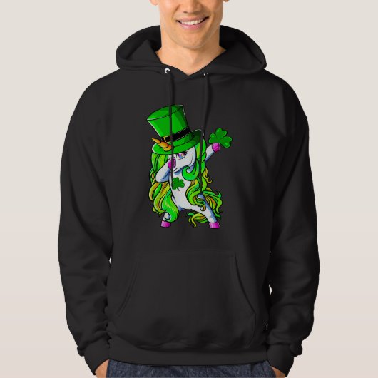 Happy St Patrick's Day Dabbing Unicorn Lucky Shamr Hoodie (Voorkant)