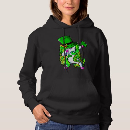 Happy St Patrick's Day Dabbing Unicorn Lucky Shamr Hoodie (Voorkant)