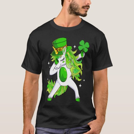 Happy St Patrick's Day Dabbing Unicorn Lucky Shamr T-shirt (Voorkant)