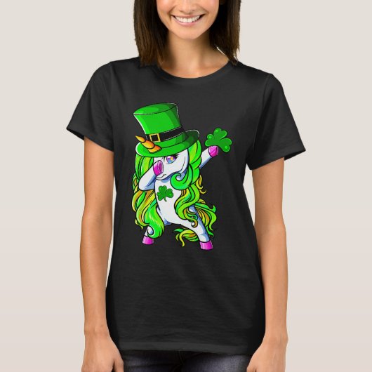 Happy St Patrick's Day Dabbing Unicorn Lucky Shamr T-shirt (Voorkant)