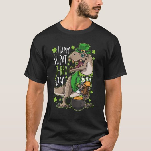Happy St Patricks Day Dinosaur Dino Saurus Irish S T-shirt (Voorkant)