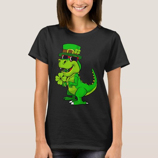 Happy St Patrick's Day Dinosaur Rex Lucky Shamrock T-shirt (Voorkant)