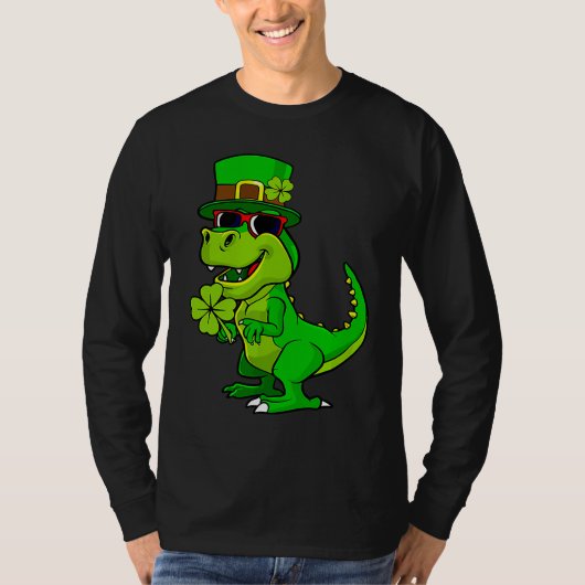 Happy St Patrick's Day Dinosaur Rex Lucky Shamrock T-shirt (Voorkant)