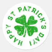 Happy St Patrick's Day Distress shamrock clover Ronde Sticker (Voorkant)