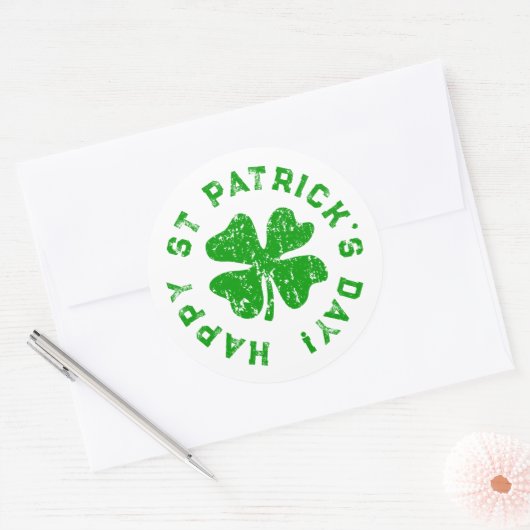 Happy St Patrick's Day Distress shamrock clover Ronde Sticker (Envelop)