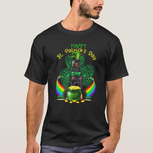 Happy St Patricks Day Doberman Dog Leprechaun Pet T-shirt (Voorkant)