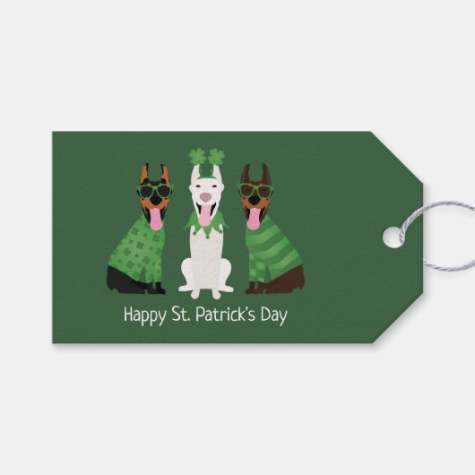 Happy St Patricks Day Dobermann Honden Cadeaulabel (Voorkant (Horizontaal))