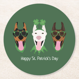 Happy St Patricks Day Dobermann Honden Ronde Kartonnen Onderzetter