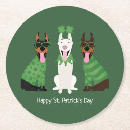 Happy St Patricks Day Dobermann Honden Ronde Kartonnen Onderzetter