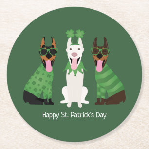 Happy St Patricks Day Dobermann Honden Ronde Kartonnen Onderzetter