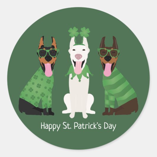Happy St Patricks Day Dobermann Honden Ronde Sticker (Voorkant)