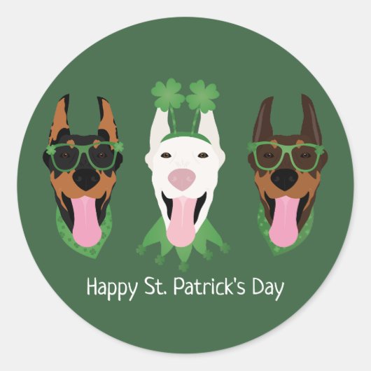 Happy St Patricks Day Dobermann Honden Ronde Sticker (Voorkant)
