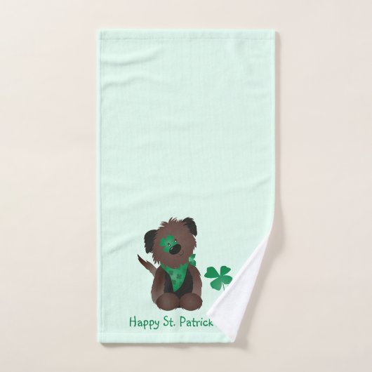 Happy St Patricks Day Dog Vier Leaf Clover Green Bad Handdoek (Handdoek)