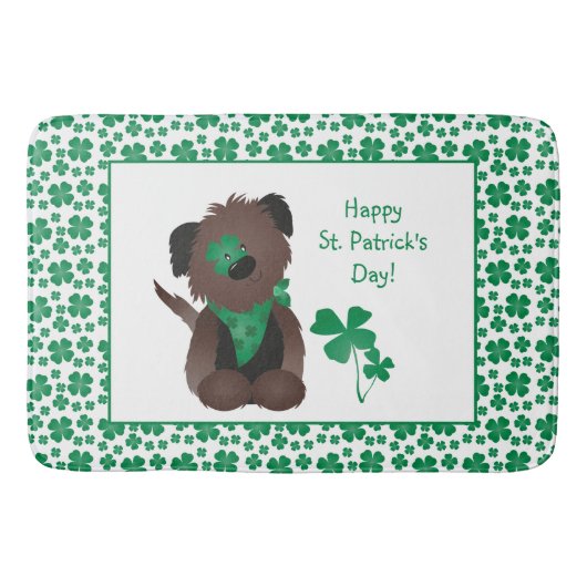 Happy St Patricks Day Dog Vier Leaf Clover Green Badmat (Voorkant)