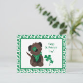 Happy St Patricks Day Dog Vier Leaf Clover Green Briefkaart (Staand voorkant)