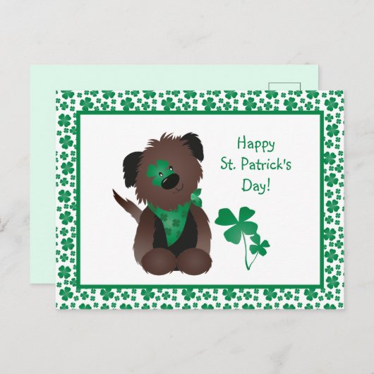 Happy St Patricks Day Dog Vier Leaf Clover Green Briefkaart (Voorkant / Achterkant)