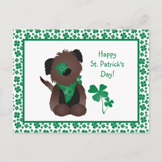 Happy St Patricks Day Dog Vier Leaf Clover Green Briefkaart (Voorkant)
