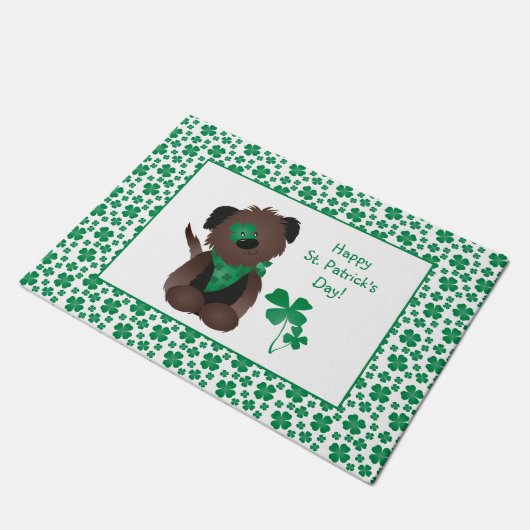 Happy St Patricks Day Dog Vier Leaf Clover Green Deurmat (Schuin)
