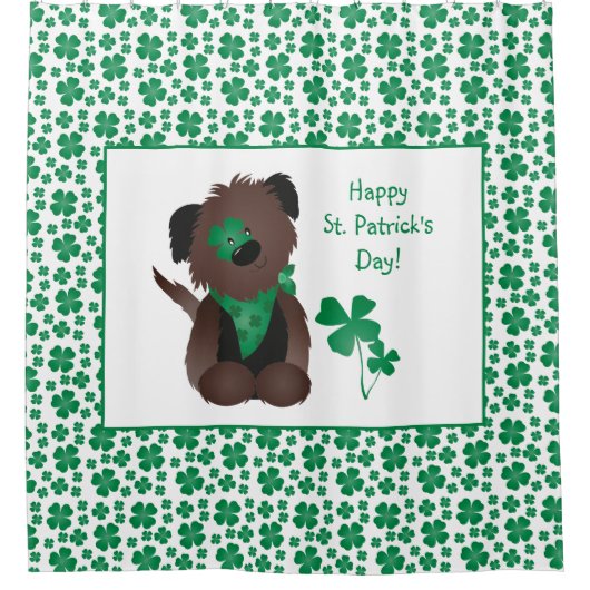 Happy St Patricks Day Dog Vier Leaf Clover Green Douchegordijn (Voorkant)