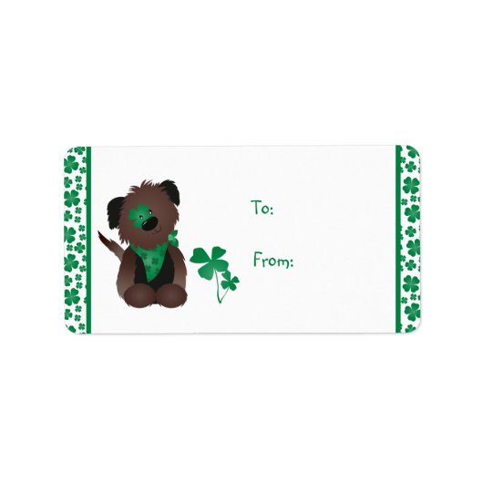 Happy St Patricks Day Dog Vier Leaf Clover Green Etiket (Voorkant)