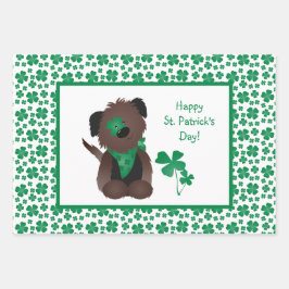 Happy St Patricks Day Dog Vier Leaf Clover Green Inpakpapier Vel