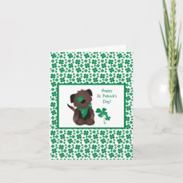 Happy St Patricks Day Dog Vier Leaf Clover Green Kaart