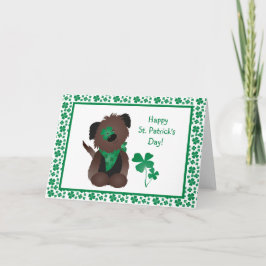 Happy St Patricks Day Dog Vier Leaf Clover Green Kaart
