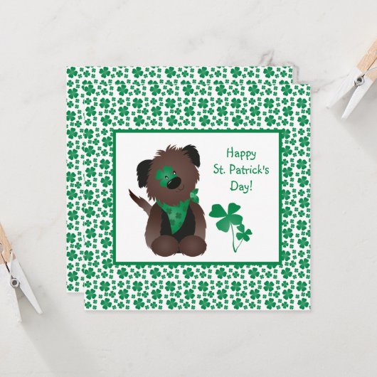 Happy St Patricks Day Dog Vier Leaf Clover Green Kaart (Voorkant / Achterkant in situ)