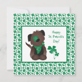 Happy St Patricks Day Dog Vier Leaf Clover Green Kaart (Voorkant)