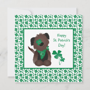 Happy St Patricks Day Dog Vier Leaf Clover Green Kaart