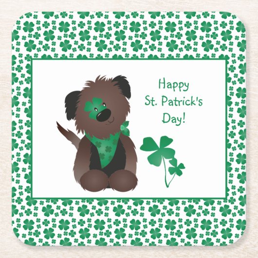 Happy St Patricks Day Dog Vier Leaf Clover Green Kartonnen Onderzetters (Voorkant)