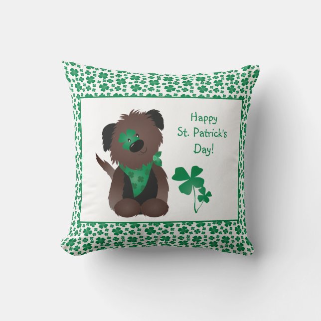 Happy St Patricks Day Dog Vier Leaf Clover Green Kussen (Voorkant)