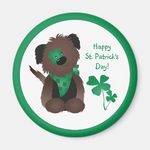 Happy St Patricks Day Dog Vier Leaf Clover Green Magneet