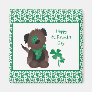 Happy St Patricks Day Dog Vier Leaf Clover Green Magneet