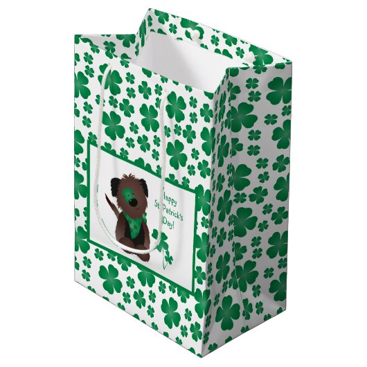 Happy St Patricks Day Dog Vier Leaf Clover Green Medium Cadeauzakje (Voorkant Gekanteld)