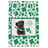 Happy St Patricks Day Dog Vier Leaf Clover Green Medium Cadeauzakje (Voorkant)