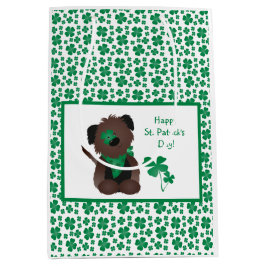 Happy St Patricks Day Dog Vier Leaf Clover Green Medium Cadeauzakje