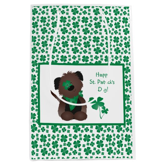Happy St Patricks Day Dog Vier Leaf Clover Green Medium Cadeauzakje (Voorkant)